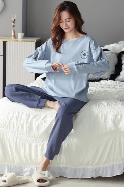 Nové pyžamové sety pre ženy, jeseň/zima, nové, veľké veľkosti 3XL-5XL, pyžamá z mäkkej bavlny s výstrihom do O-krku, športové a módne pyžamá, plus veľkosť