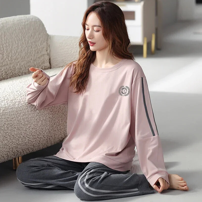 Nové pyžamové sety pre ženy, jeseň/zima, nové, veľké veľkosti 3XL-5XL, pyžamá z mäkkej bavlny s výstrihom do O-krku, športové a módne pyžamá, plus veľkosť