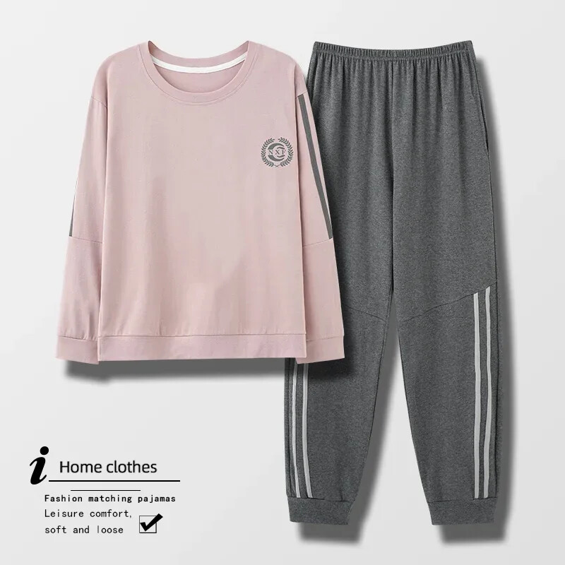 Nové pyžamové sety pre ženy, jeseň/zima, nové, veľké veľkosti 3XL-5XL, pyžamá z mäkkej bavlny s výstrihom do O-krku, športové a módne pyžamá, plus veľkosť