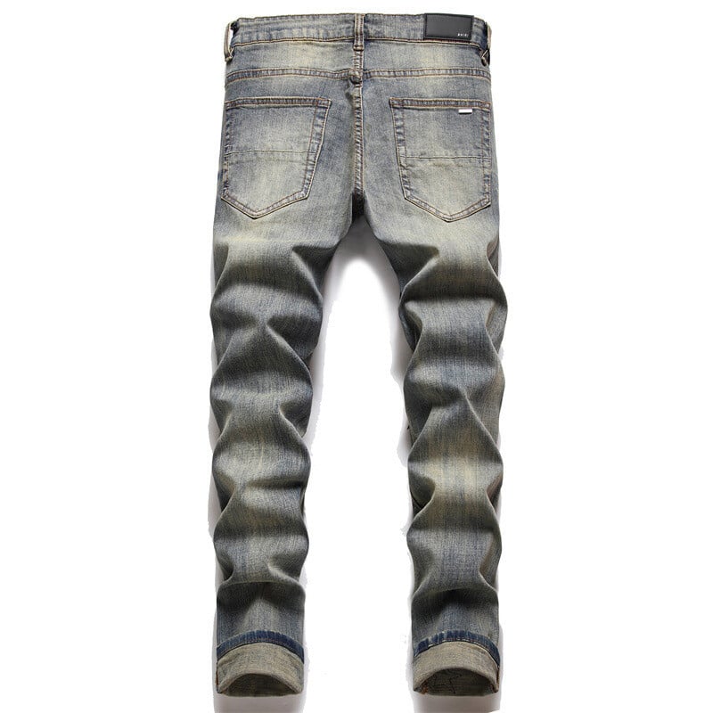 European Jeans with Distressed Patches, Trendy Elastic Slim Fit κολάν, Ευέλικτο ανδρικό παντελόνι 3096