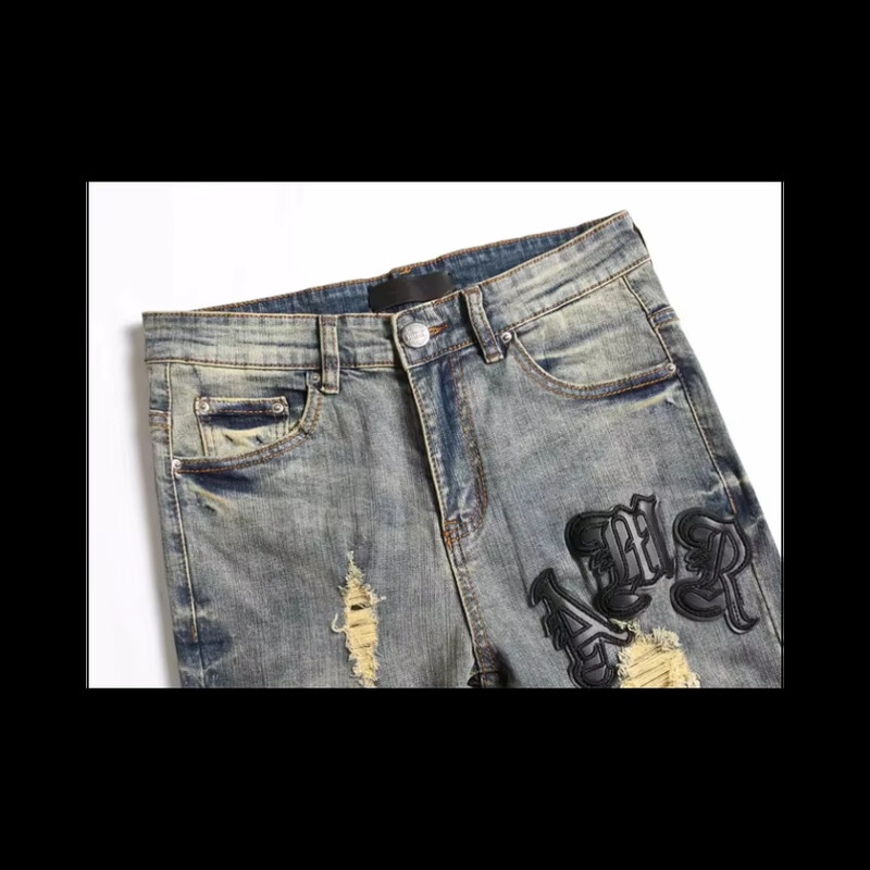 European Jeans with Distressed Patches, Trendy Elastic Slim Fit κολάν, Ευέλικτο ανδρικό παντελόνι 3096