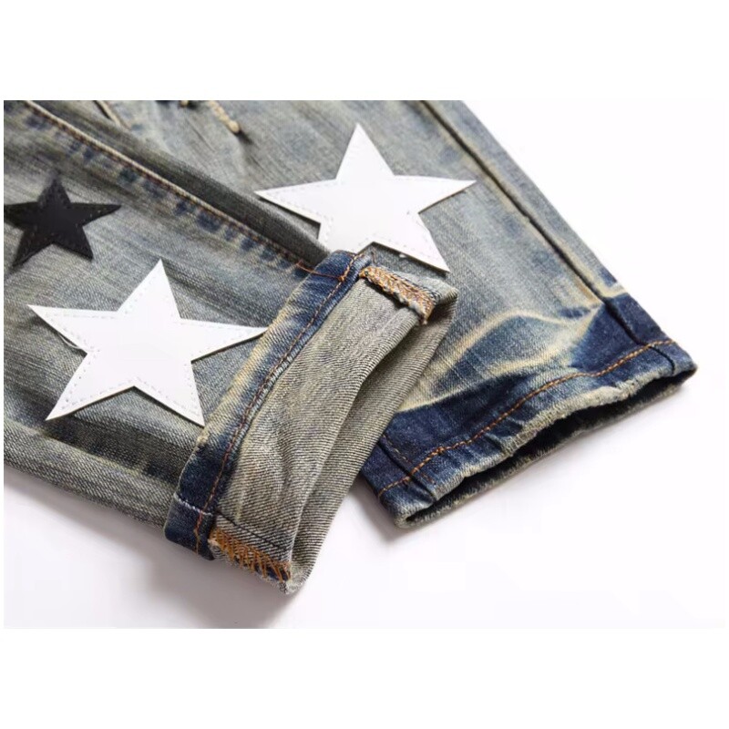 European Jeans with Distressed Patches, Trendy Elastic Slim Fit κολάν, Ευέλικτο ανδρικό παντελόνι 3096