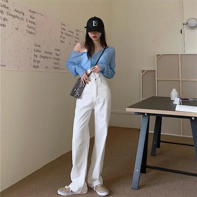 Dámske jesenné hnedé džínsy v kórejskom štýle, vintage, s vysokým pásom, rovné nohavice, zoštíhľujúce, trendy, študentská móda
