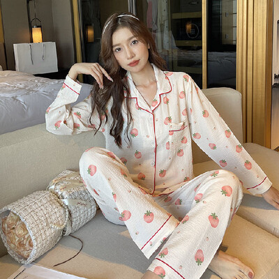 Őszi téli új meleg női pizsama hosszú ujjú nadrág kétrészes szett géz pamut krepp aranyos puha otthoni ruha női öltöny