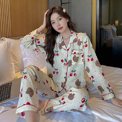 Őszi téli új meleg női pizsama hosszú ujjú nadrág kétrészes szett géz pamut krepp aranyos puha otthoni ruha női öltöny