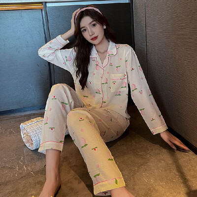 Őszi téli új meleg női pizsama hosszú ujjú nadrág kétrészes szett géz pamut krepp aranyos puha otthoni ruha női öltöny