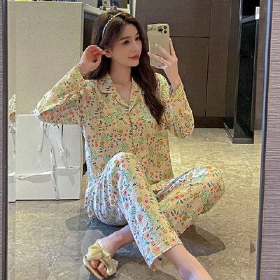 Őszi téli új meleg női pizsama hosszú ujjú nadrág kétrészes szett géz pamut krepp aranyos puha otthoni ruha női öltöny