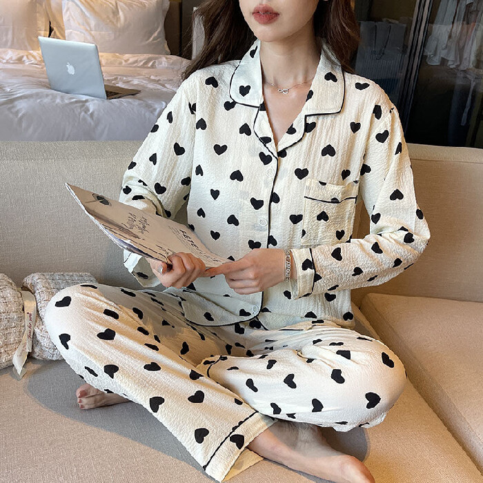 Őszi téli új meleg női pizsama hosszú ujjú nadrág kétrészes szett géz pamut krepp aranyos puha otthoni ruha női öltöny