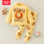 Hibobi 2-Piece 100% Cotton Boy Winter Round Neck Topl Home Clothes Set Комплект пижами с шарка на лъв и комплект пижамни панталони за 1-5 години