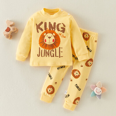 Hibobi 2-Piece 100% Cotton Boy Winter Round Neck Topl Home Clothes Set Комплект пижами с шарка на лъв и комплект пижамни панталони за 1-5 години