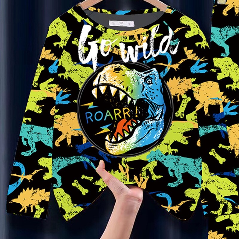 Berniukų pižamos rudens Naujas dinozaurų marginimas ilgomis rankovėmis kelnių rinkinys Milk Silk Homewear Dviejų dalių pavasario mados Šaunūs kūdikių kasdieniai drabužiai