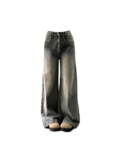 Blugi largi de damă, blugi, vintage, coreeani, pantaloni din denim Y2k, Harajuku, anii `90, pantaloni de cowboy cu talie înaltă, haine trasy din anii 2000
