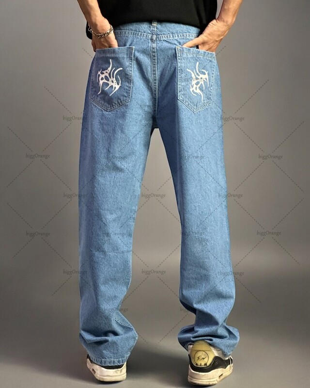 Amerikietiškas gatvės hiphopas Harajuku Y2K laisvalaikio laisvi džinsai, vyriški, retro stiliaus, universalūs, didelės, tiesios, plačios kelnės moterims