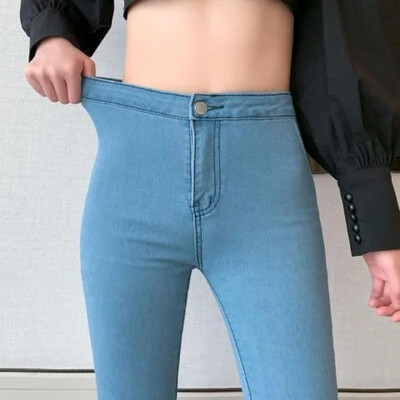 Dámske letné tenké elastické džínsy s vysokým pásom, všestranné, trendy, dlhé nohavice, zoštíhľujúci strih, európsky americký štýl