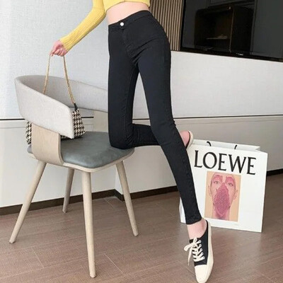 Dámske letné tenké elastické džínsy s vysokým pásom, všestranné, trendy, dlhé nohavice, zoštíhľujúci strih, európsky americký štýl