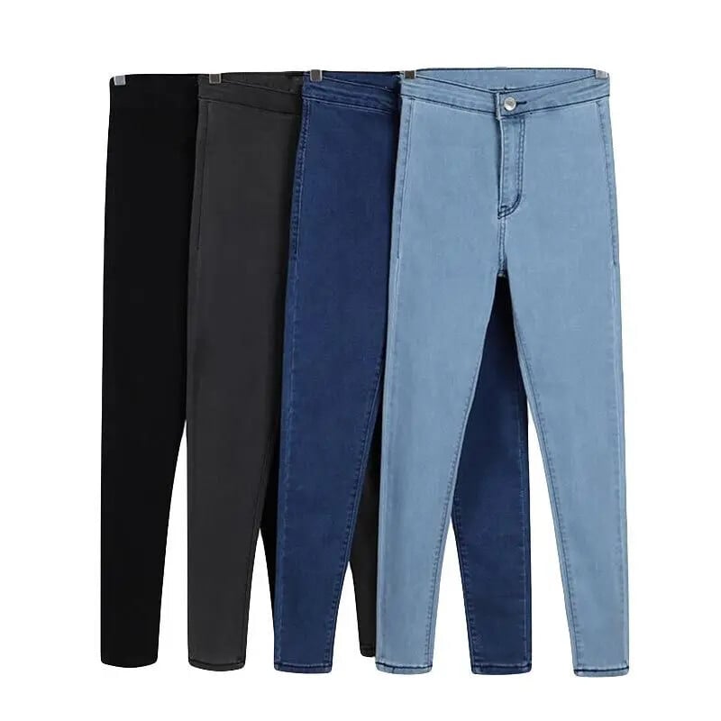 Moteriški vasariniai ploni tamprūs džinsai aukštu juosmeniu Universalūs madingi ilgos kelnės, liekninančios, tinka europietiško amerikietiško stiliaus