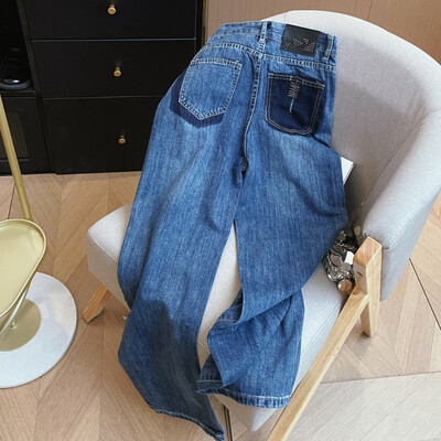 Bomon Korean Silk Scarf ιδιοσυγκρασία σετ δύο τεμαχίων ψηλόμεσο ίσιο πόδι φαρδύ παντελόνι φαρδύ τζιν παντελόνι για γυναίκες