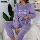 Fluffy Homewear Χειμερινές γυναικείες πιτζάμες πουλόβερ Lashes Sleepwear Casual Cozy flannel πιτζάμες Cold Thermal Lady εσώρουχα πιτζάμα