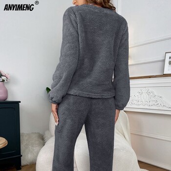 Fluffy Homewear Χειμερινές γυναικείες πιτζάμες πουλόβερ Lashes Sleepwear Casual Cozy flannel πιτζάμες Cold Thermal Lady εσώρουχα πιτζάμα