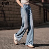 Blugi Semir Femei Cover Meat Pantaloni cu picioare largi Hundred With Simply 2024 Summer New Cool Feeling Do Old Pantaloni Street Tide