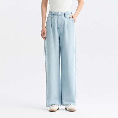 Blugi Semir Femei Cover Meat Pantaloni cu picioare largi Hundred With Simply 2024 Summer New Cool Feeling Do Old Pantaloni Street Tide