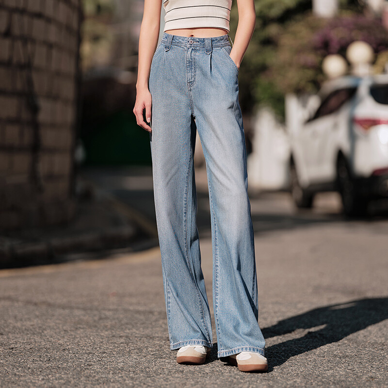 Blugi Semir Femei Cover Meat Pantaloni cu picioare largi Hundred With Simply 2024 Summer New Cool Feeling Do Old Pantaloni Street Tide