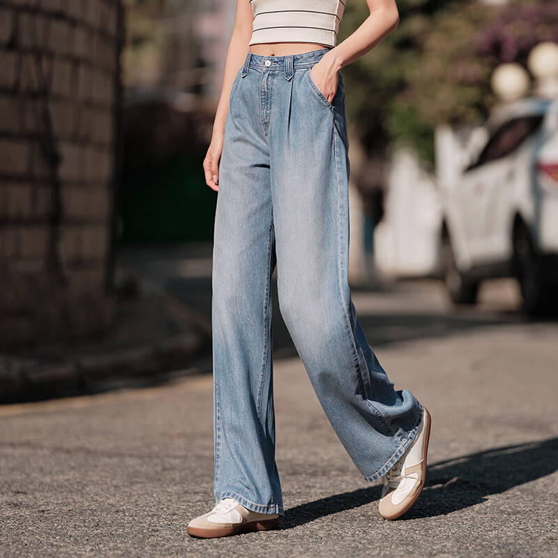 Blugi Semir Femei Cover Meat Pantaloni cu picioare largi Hundred With Simply 2024 Summer New Cool Feeling Do Old Pantaloni Street Tide