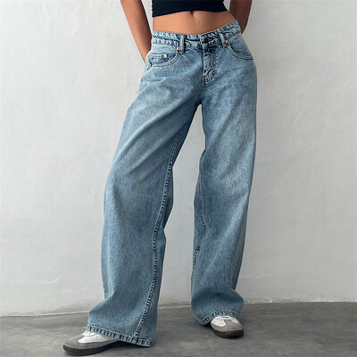 Lamuusaa Jeans y2k ruhák női egyszínű, alacsony derékú, széles szárú farmernadrág nadrág több zsebbel 2000-es évek utcai ruházata