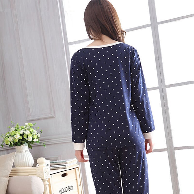 Costum de pijama pentru femeie, 2 bucăți, cu imprimeu de pisici de desene animate, lenjerie de dormit pentru fete, pantaloni cu mâneci lungi, set de pijamale cu gât rotund, haine de acasă, haine de noapte