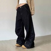 Dámske vintage džínsy so širokými nohavicami, jeseň, vysoký pás, streetwear, voľné džínsové nohavice, 4XL, nadrozmerné, hip hopové, kórejské, rovné nohavice