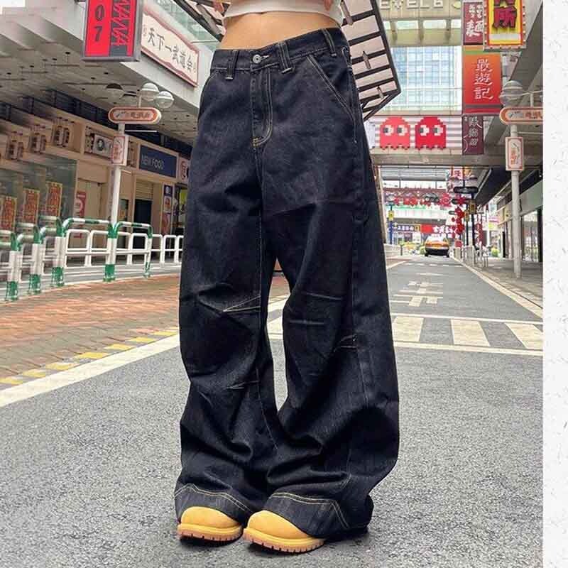 Dámske vintage džínsy so širokými nohavicami, jeseň, vysoký pás, streetwear, voľné džínsové nohavice, 4XL, nadrozmerné, hip hopové, kórejské, rovné nohavice