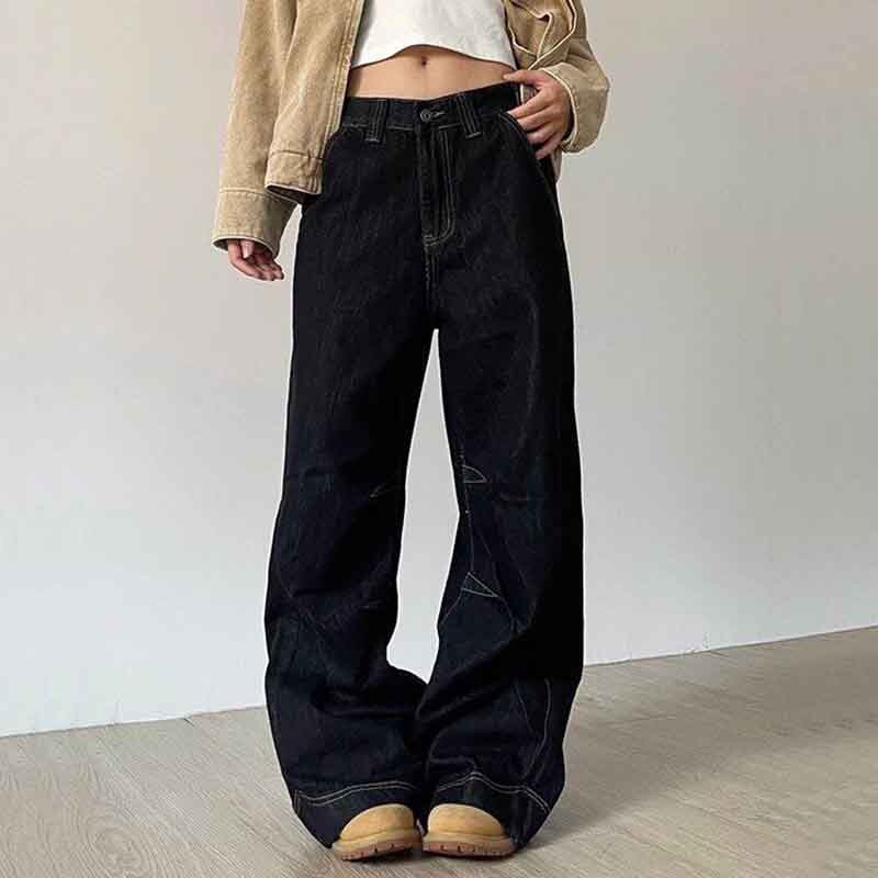 Dámske vintage džínsy so širokými nohavicami, jeseň, vysoký pás, streetwear, voľné džínsové nohavice, 4XL, nadrozmerné, hip hopové, kórejské, rovné nohavice