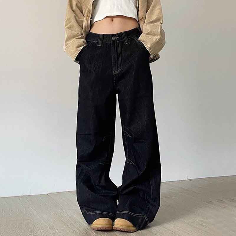 Dámske vintage džínsy so širokými nohavicami, jeseň, vysoký pás, streetwear, voľné džínsové nohavice, 4XL, nadrozmerné, hip hopové, kórejské, rovné nohavice
