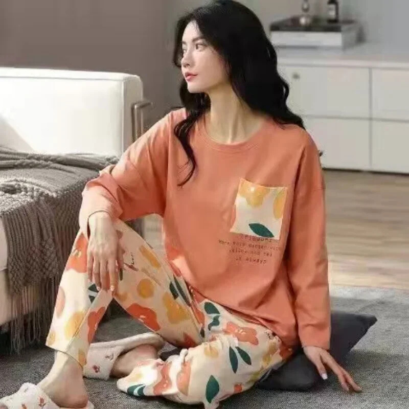 Dámske pyžamo na jar a jeseň s dlhým rukávom, jesenné a zimné domáce oblečenie, plus size jednoduché voľné vrchné oblečenie