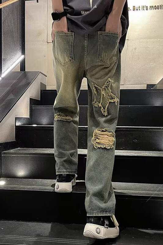 Vintažinės „Black Hole“ vyriškos džinsinės kelnės Bf rudens mėlynos spalvos aukštu juosmeniu „Hip Hop“ laisvos plačios kelnės, solidžios tiesios džinsinės kelnės Naujos L50