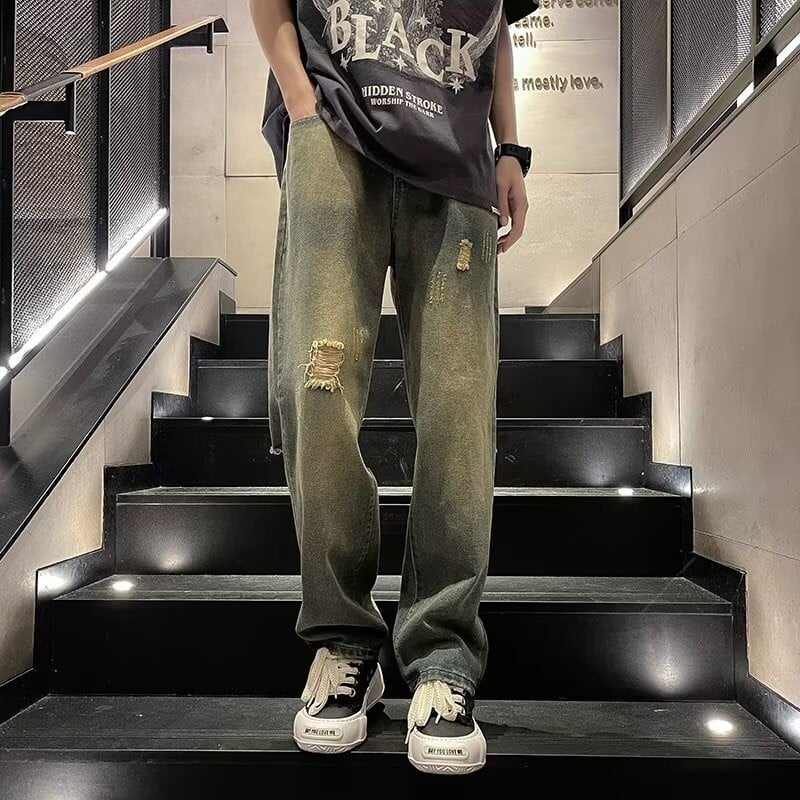 Vintažinės „Black Hole“ vyriškos džinsinės kelnės Bf rudens mėlynos spalvos aukštu juosmeniu „Hip Hop“ laisvos plačios kelnės, solidžios tiesios džinsinės kelnės Naujos L50