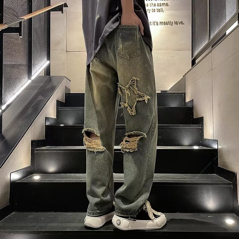 Vintažinės „Black Hole“ vyriškos džinsinės kelnės Bf rudens mėlynos spalvos aukštu juosmeniu „Hip Hop“ laisvos plačios kelnės, solidžios tiesios džinsinės kelnės Naujos L50