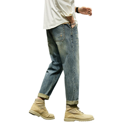 KSTUN Blugi largi Bărbați Pantaloni harem cu tăiere largi Blugi retro albaștri cu picioare largi Pantaloni din denim pentru bărbați Îmbrăcăminte pentru bărbați Îmbrăcăminte de stradă Nou Kpop