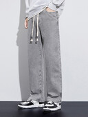 90% pamut Férfi táskás farmernadrág Új őszi téli High Street divat Rugalmas derék alkalmi nadrág Férfi egyenes, széles szárú nadrág