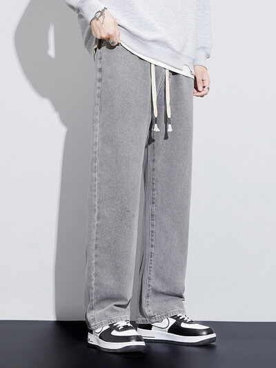 90% pamut Férfi táskás farmernadrág Új őszi téli High Street divat Rugalmas derék alkalmi nadrág Férfi egyenes, széles szárú nadrág