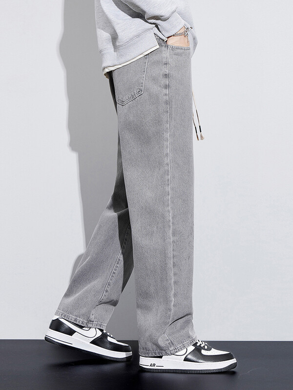 90% pamut Férfi táskás farmernadrág Új őszi téli High Street divat Rugalmas derék alkalmi nadrág Férfi egyenes, széles szárú nadrág