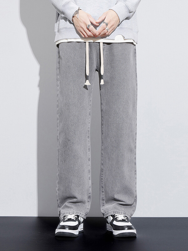 90% pamut Férfi táskás farmernadrág Új őszi téli High Street divat Rugalmas derék alkalmi nadrág Férfi egyenes, széles szárú nadrág