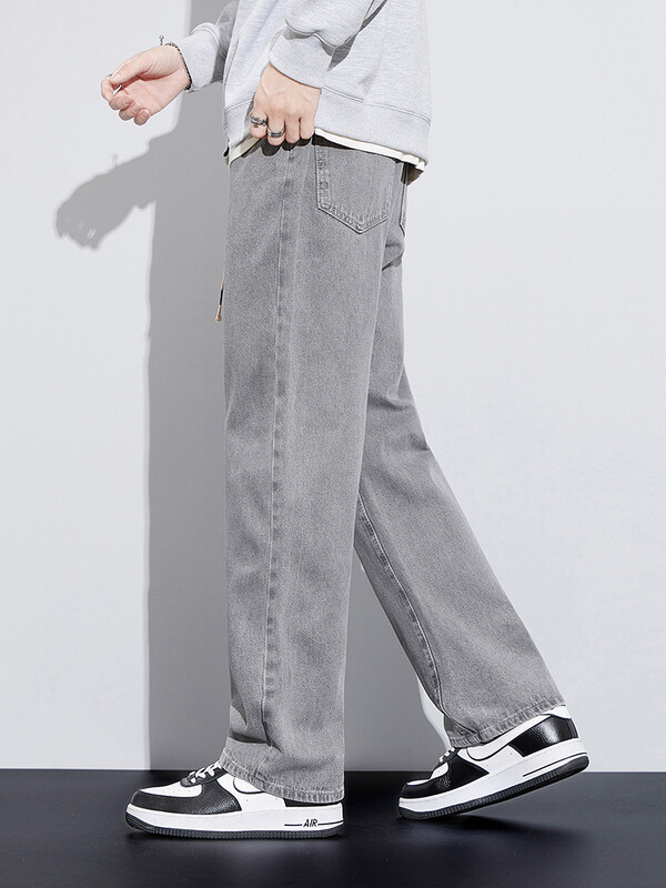 90% pamut Férfi táskás farmernadrág Új őszi téli High Street divat Rugalmas derék alkalmi nadrág Férfi egyenes, széles szárú nadrág