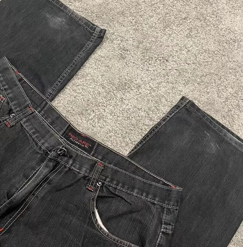 Blugi Y2K pentru bărbați, Harajuku, retro, broderii cu aripi gotice, blugi largi, blugi vintage, punk, hip hop, gotici, pantaloni largi, îmbrăcăminte de stradă