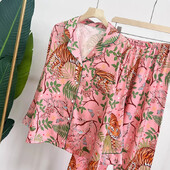 Női pizsama szett tavaszi ősz 2 részes tigrismintás pizsama zseb műselyem szatén hálóruha, hosszú ujjú pijama Mujer Pjs házi ruha