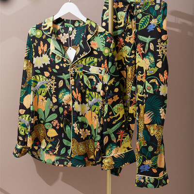 Ζέβρα στάμπα κοστούμι πιτζάμες Νέα καλοκαιρινά πυζά νυχτικά Γυναικεία σαλονάκια Παντελόνια σετ σατέν Ρούχα σπιτιού Φαρδιά πιτζάμες νυχτικό