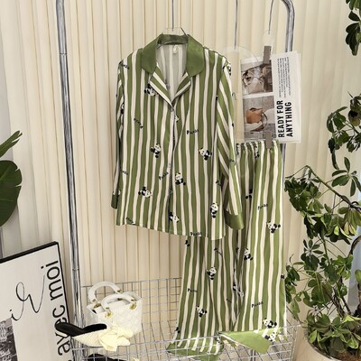 Ζέβρα στάμπα κοστούμι πιτζάμες Νέα καλοκαιρινά πυζά νυχτικά Γυναικεία σαλονάκια Παντελόνια σετ σατέν Ρούχα σπιτιού Φαρδιά πιτζάμες νυχτικό