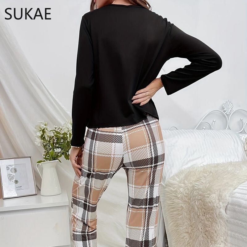 SUKAE Karštas pavasaris Ruduo Moterų pižamos komplektas ilgomis rankovėmis pilnomis kelnėmis Pižama Milk Silk Sleepwear Laisvalaikis Poilsio drabužiai Mergaičių naktiniai drabužiai