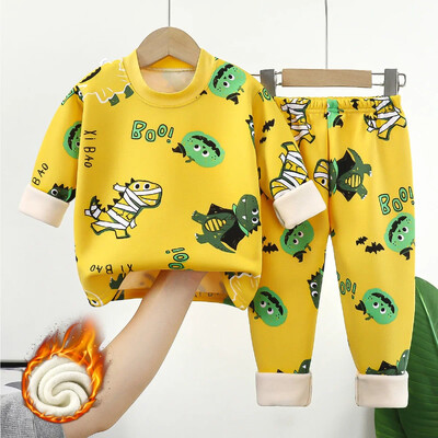 Nauji rudens žiemos vaikams storos šiltos pižamos kūdikiams berniukams mergaičių animacinių filmų ilgomis rankovėmis su apvaliu kaklu pižamos mažiems vaikams miegui skirtų drabužių rinkiniai