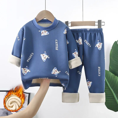 Nauji rudens žiemos vaikams storos šiltos pižamos kūdikiams berniukams mergaičių animacinių filmų ilgomis rankovėmis su apvaliu kaklu pižamos mažiems vaikams miegui skirtų drabužių rinkiniai